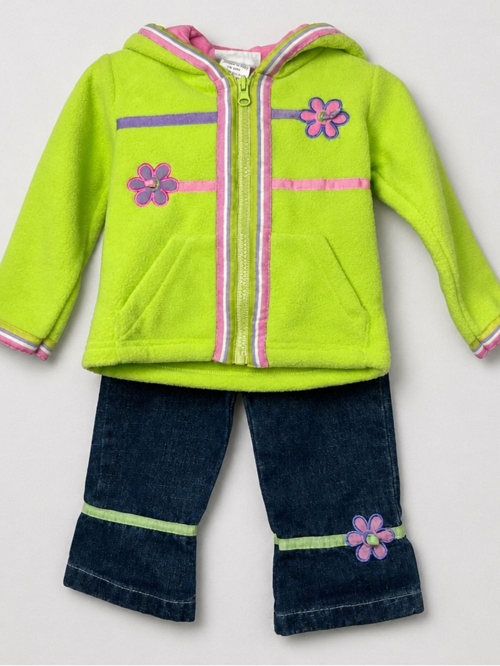Dakota Blues bright fleece full zip hoodie & jeans floral appliqué matching set